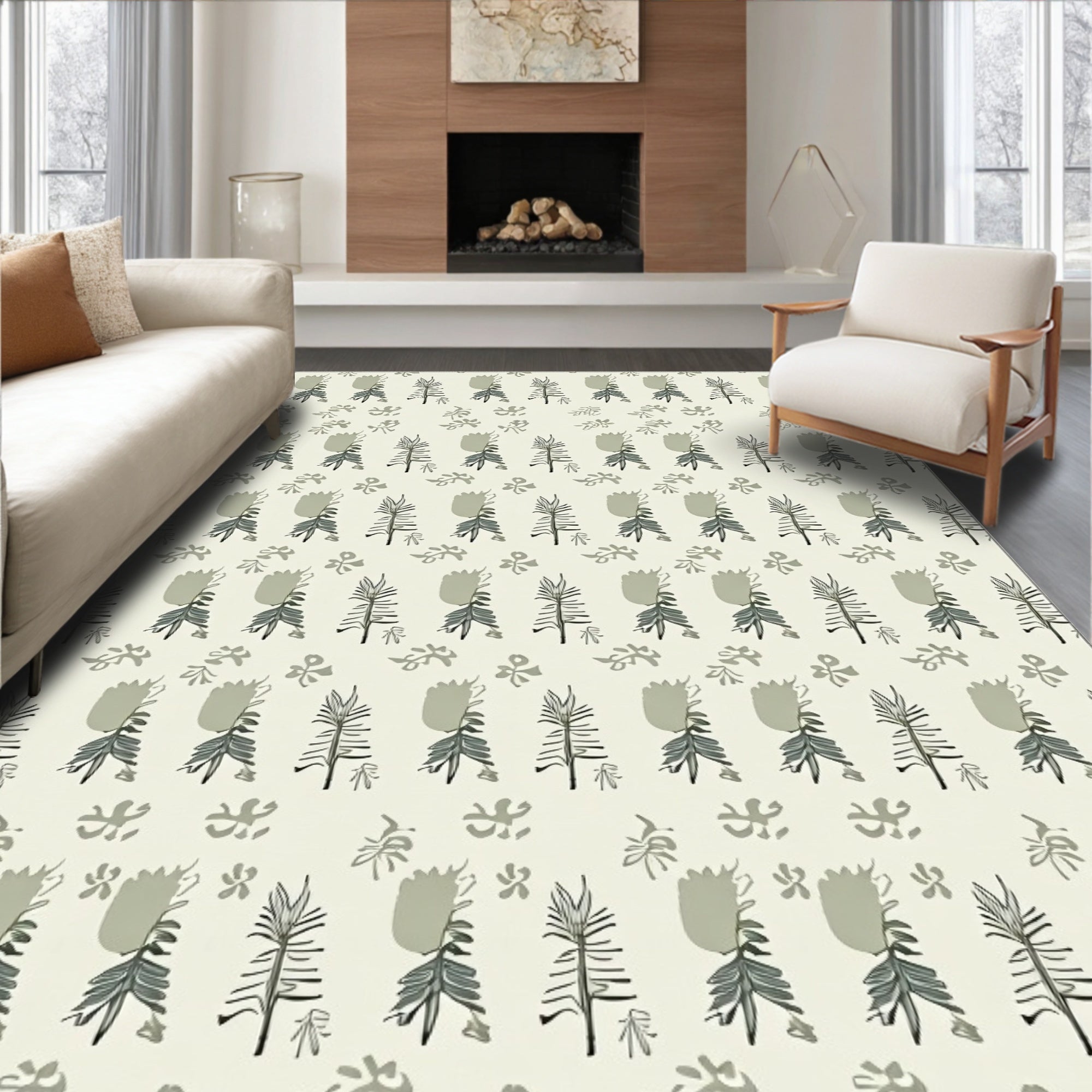 Botanical Twig Blossom Cream Rug