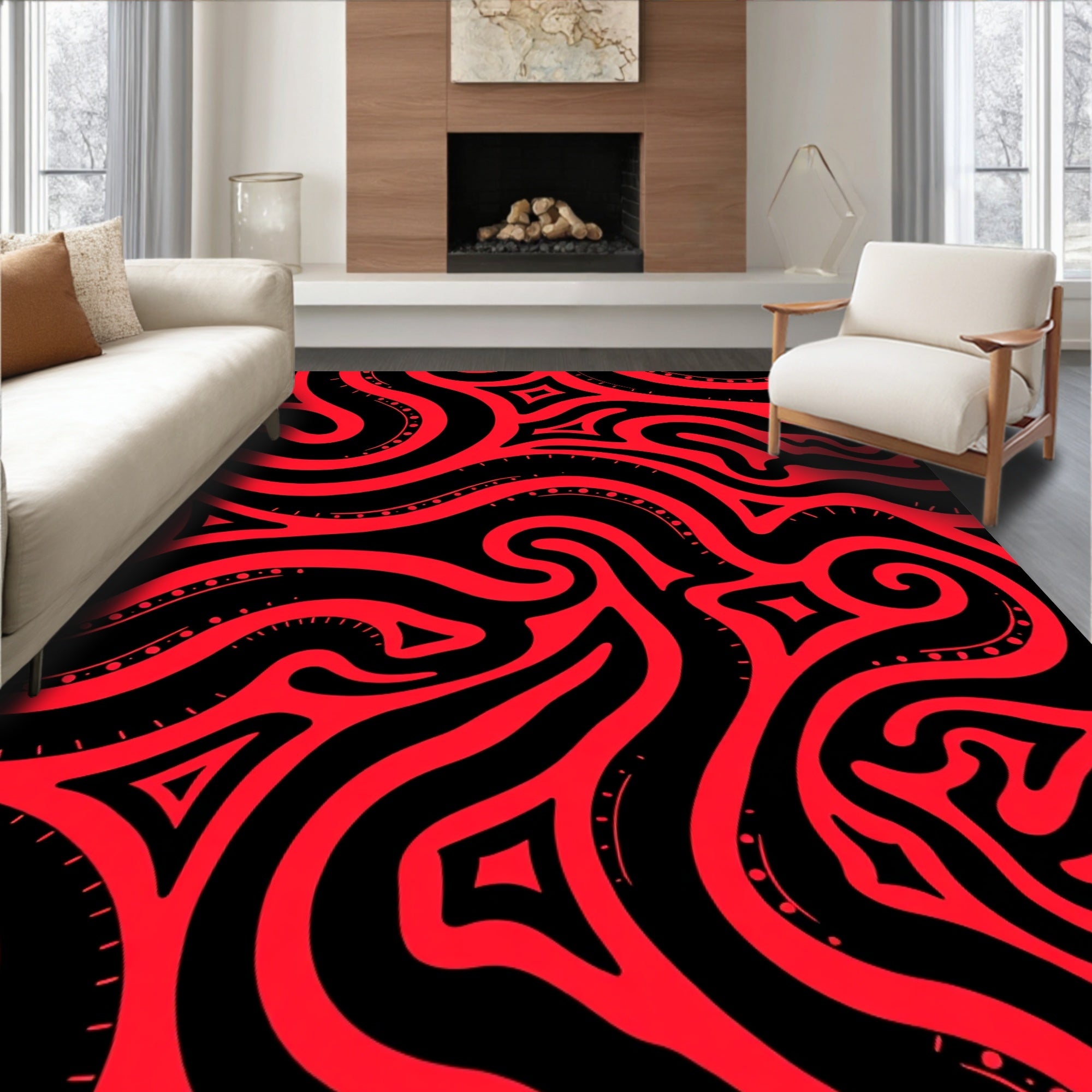 Bold Red Abstract Swirls Rug