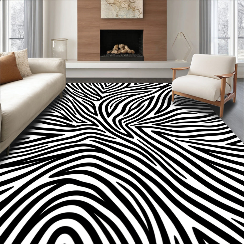 Bold Black White Zebra Lines Rug