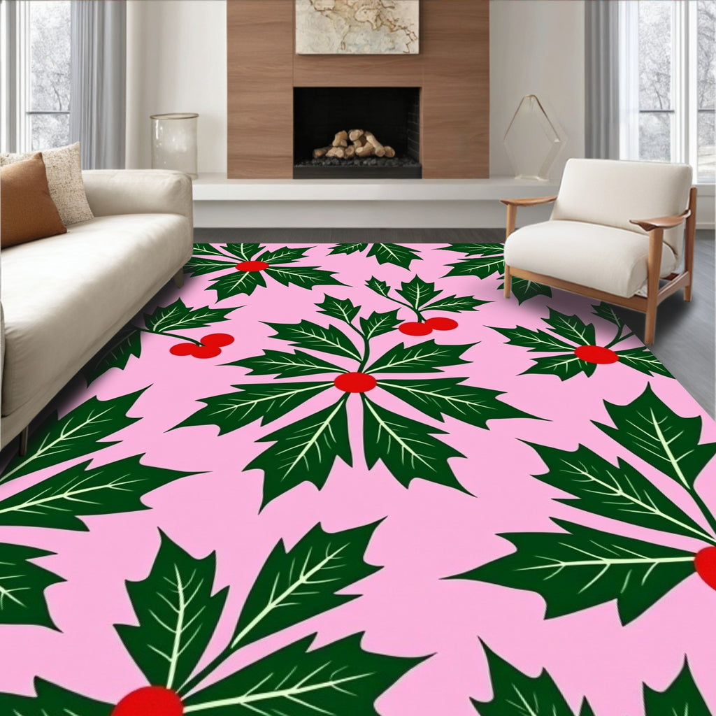 Pink Holly Berry Garland Rug