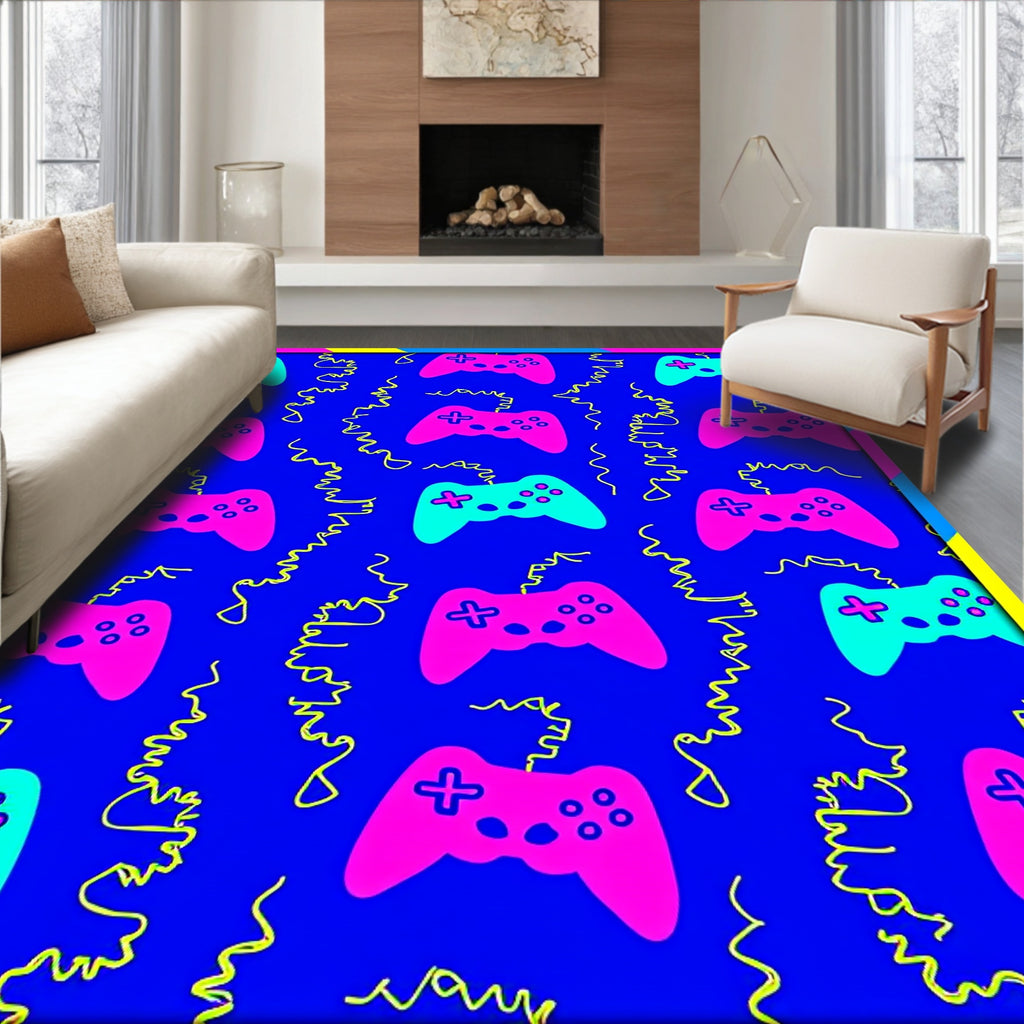 Retro Pink Teal Controller Collage Rug