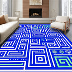 Bold Blue White Geometric Maze Rug