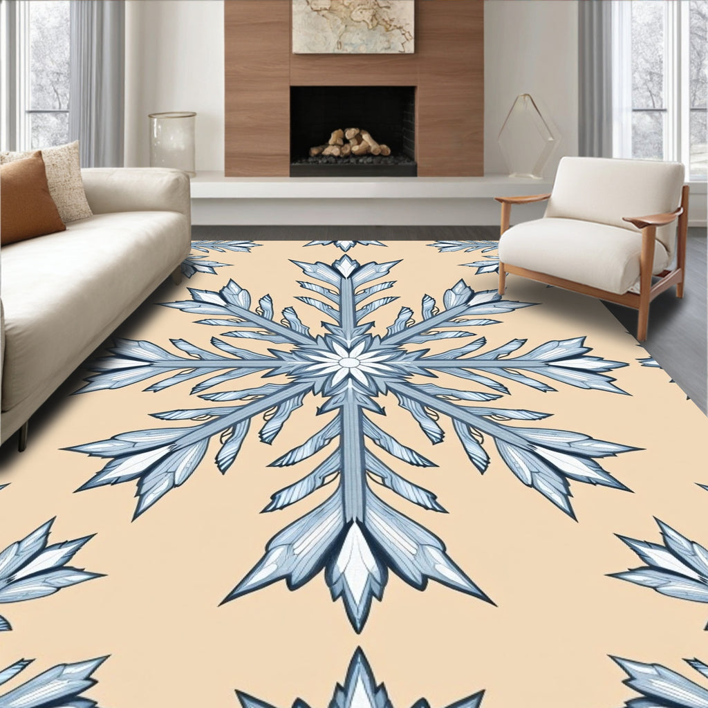 Pale Blue Snowflake Mandala Art Rug