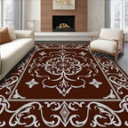 Rich Brown White Floral Medallion Rug