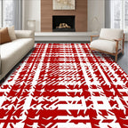 Red White Jagged Plaid Square Rug