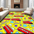 Whimsical Red Train Clouds Stars Rug