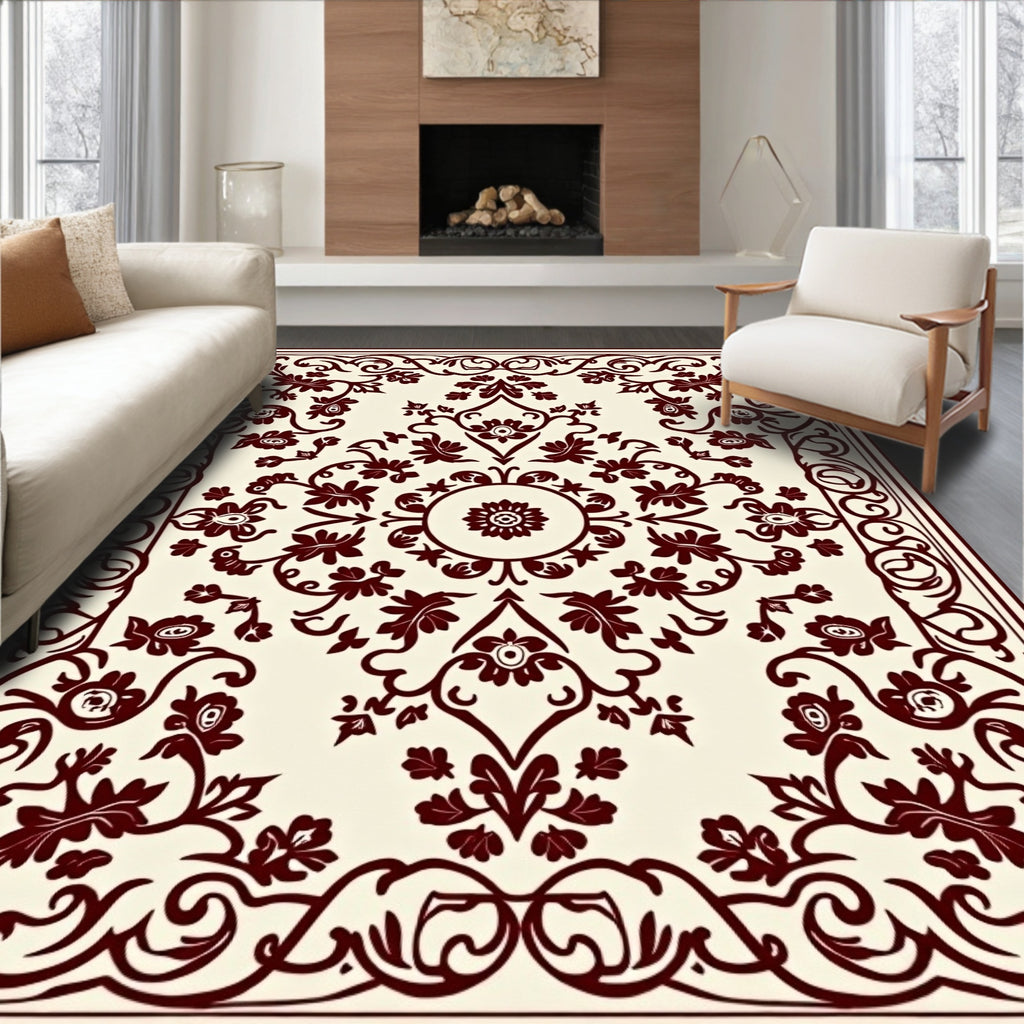 Ornate Crimson Botanical Blossom Rug