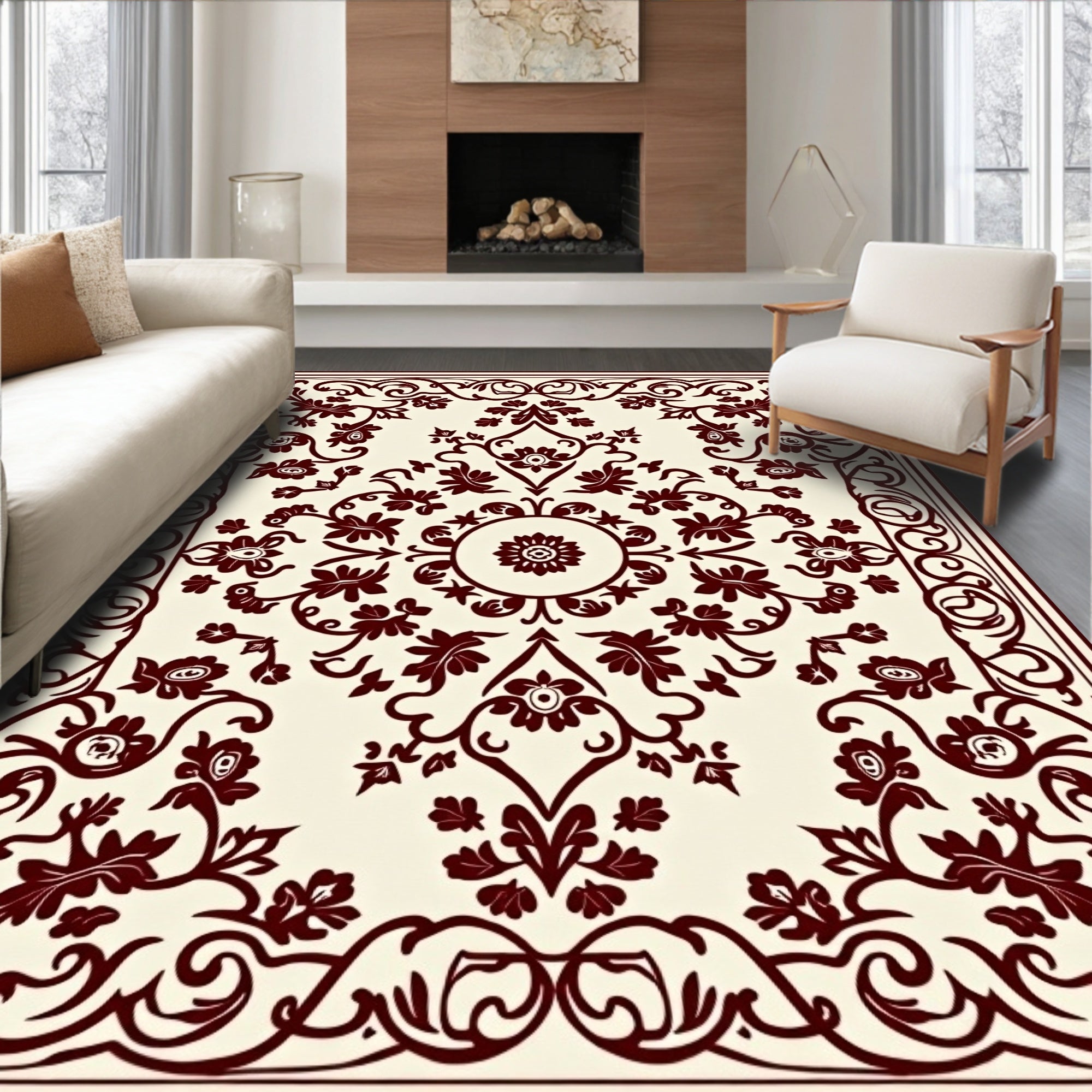 Ornate Crimson Botanical Blossom Rug