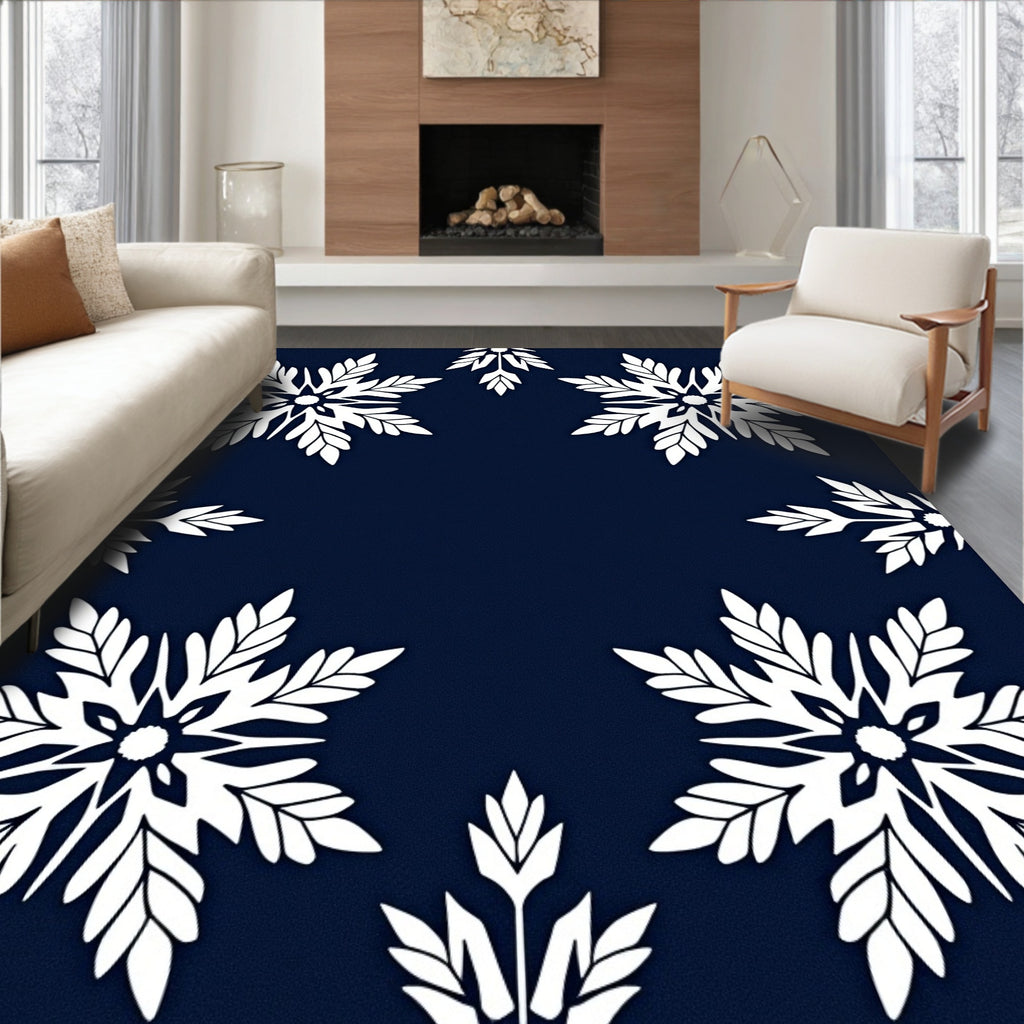 Chic Navy White Snowflake Frame Rug