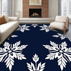 Chic Navy White Snowflake Frame Rug