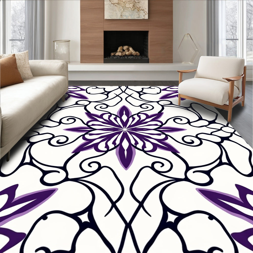 Deep Purple Floral Scrollwork Medallion Rug