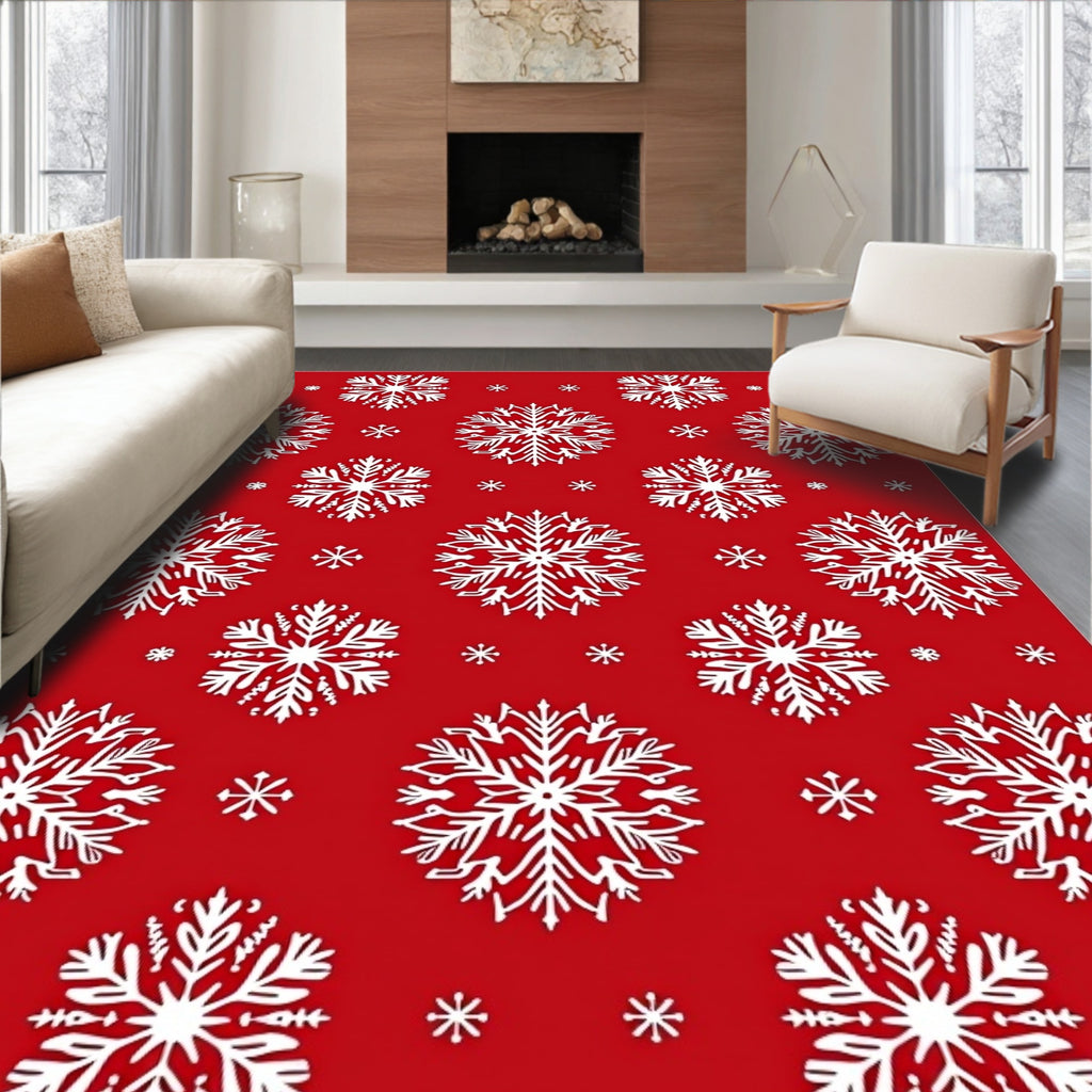 Crimson Snowflake Cluster Pattern Rug