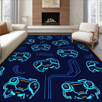 Neon Blue Cybernetic Chip Grid Rug
