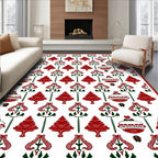 Festive Red Green Christmas Ornament Trees Rug