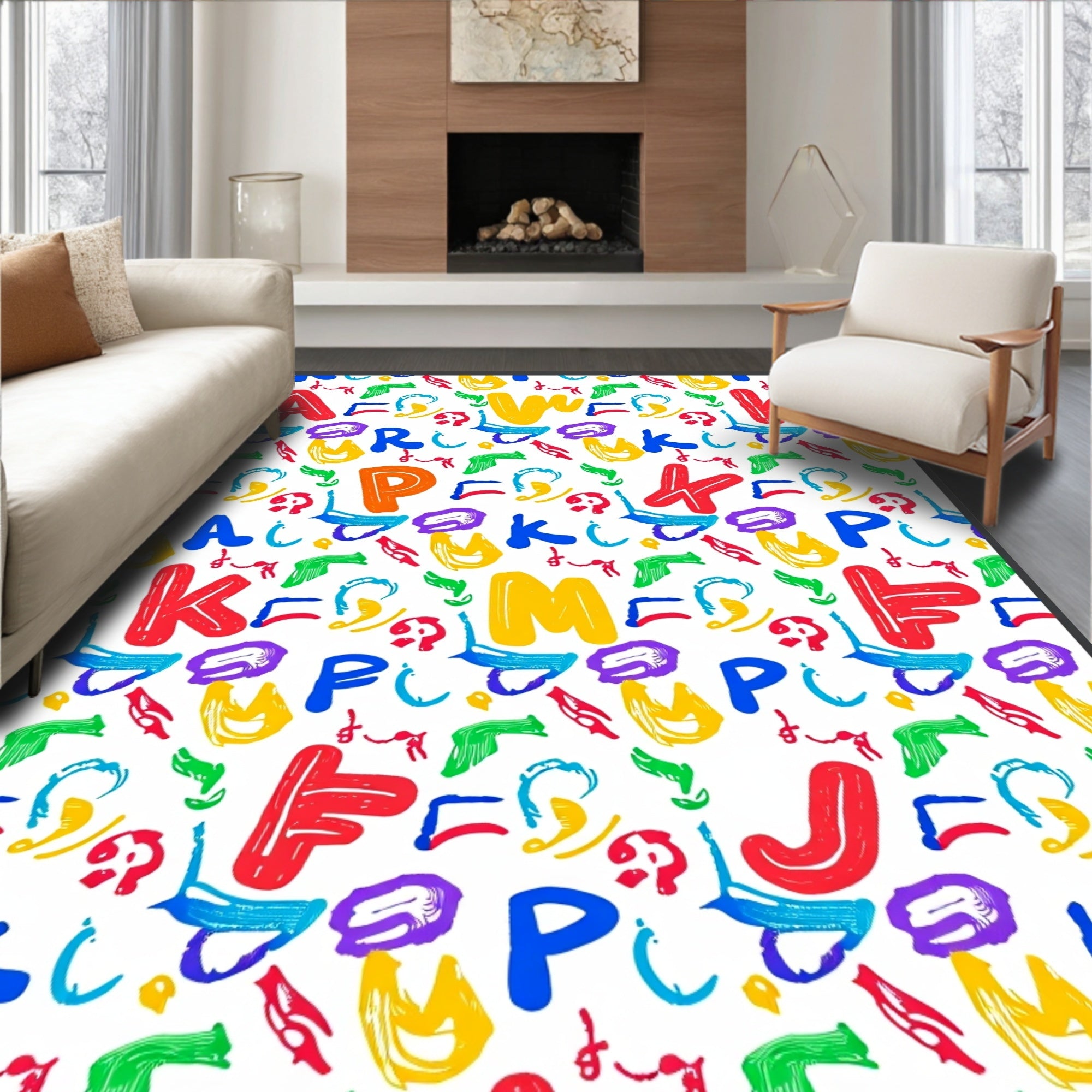 Vibrant Multi-Color Alphabet Collage Rug