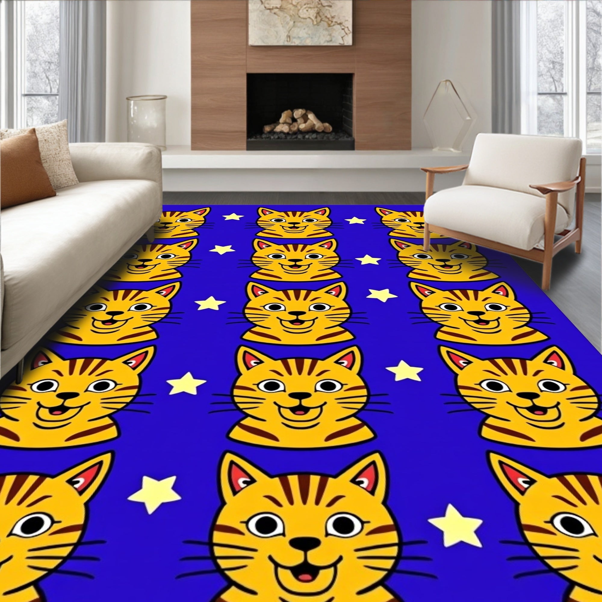 Yellow Kitten Starry Night Rug