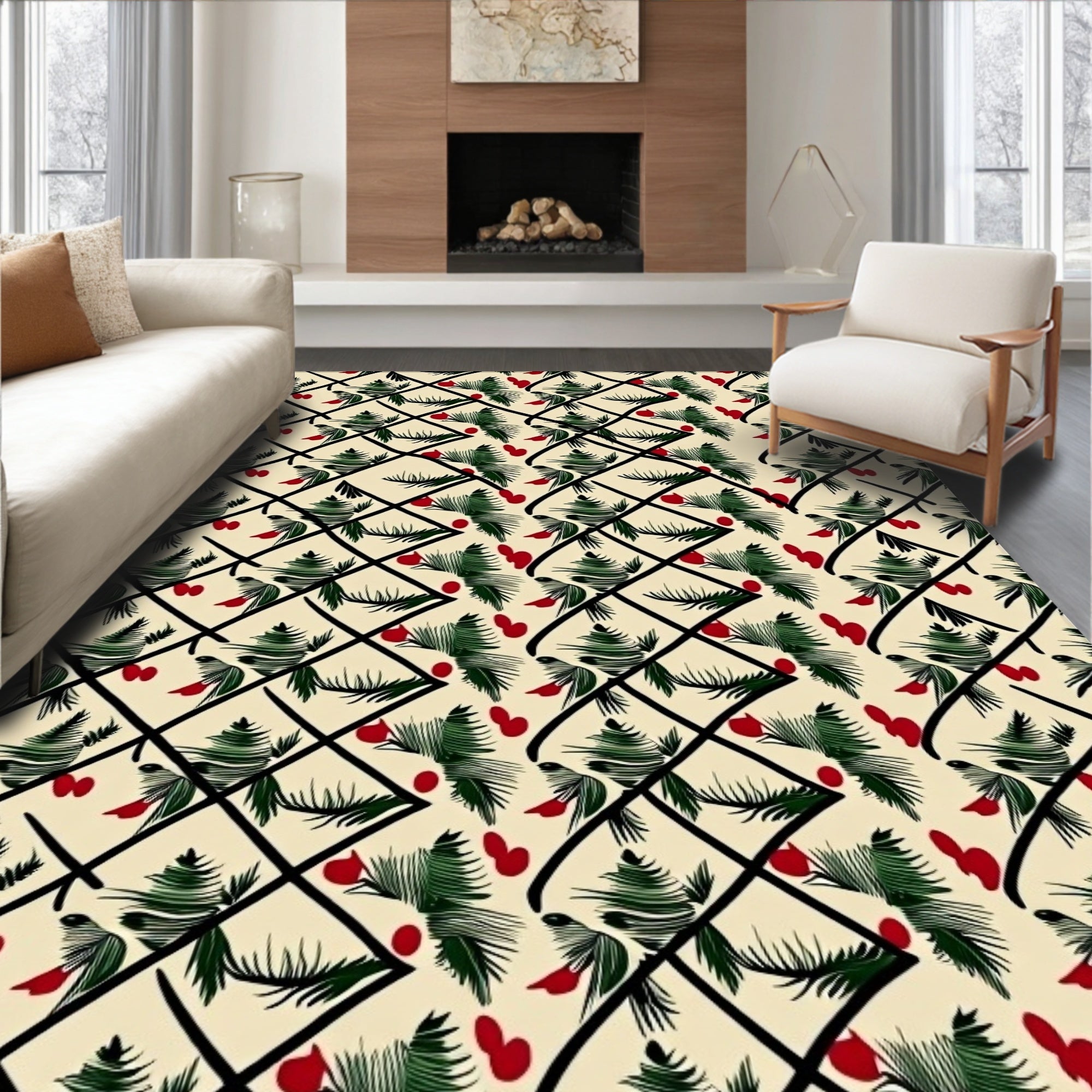 Black Lattice Emerald Pine Berry Accents Rug