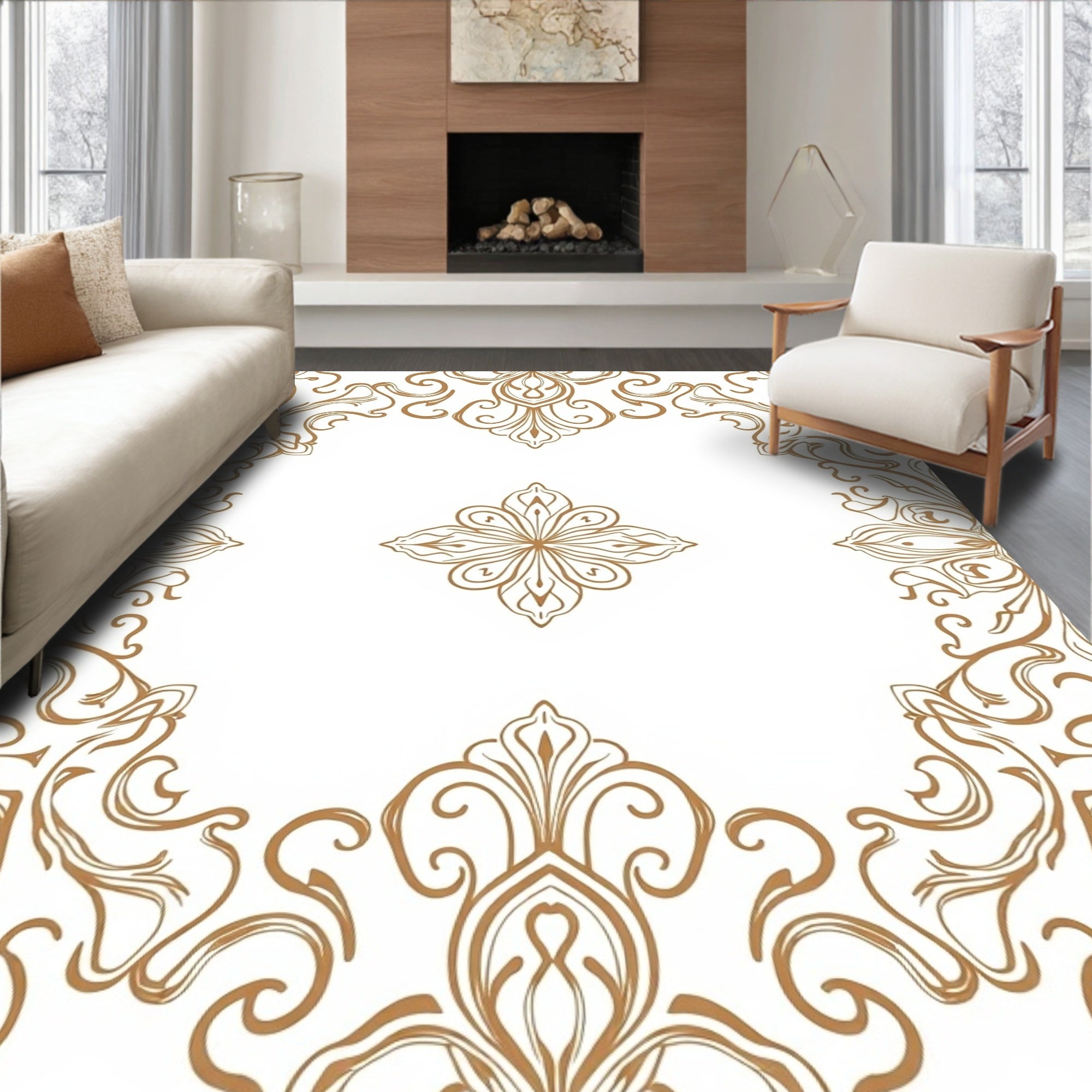 Vintage Gold Filigree Floral Medallion Rug