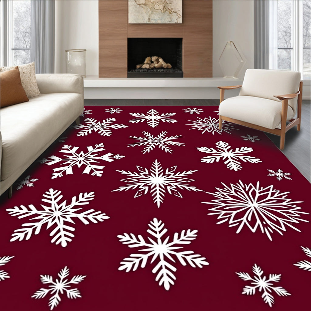 White Snowflakes on Deep Burgundy Background Rug