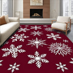 White Snowflakes on Deep Burgundy Background Rug