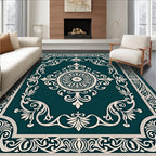Ornate Teal Floral Medallion Border Rug