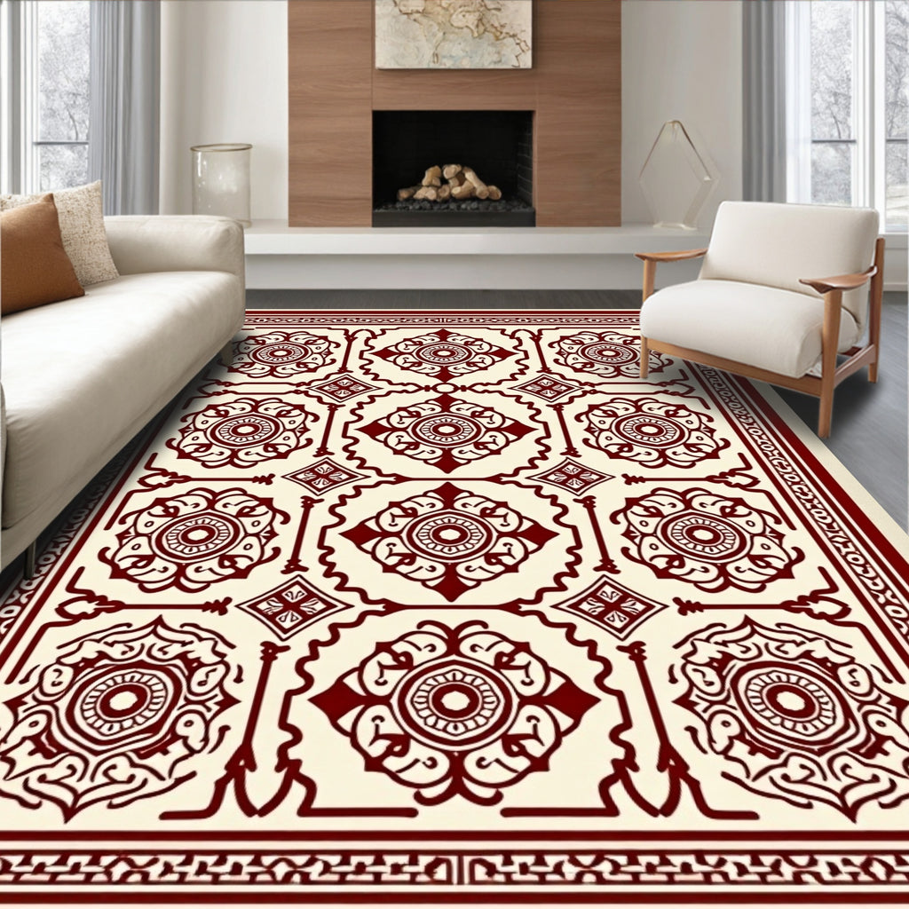 Crimson Burgundy Medallion Square Layout Rug