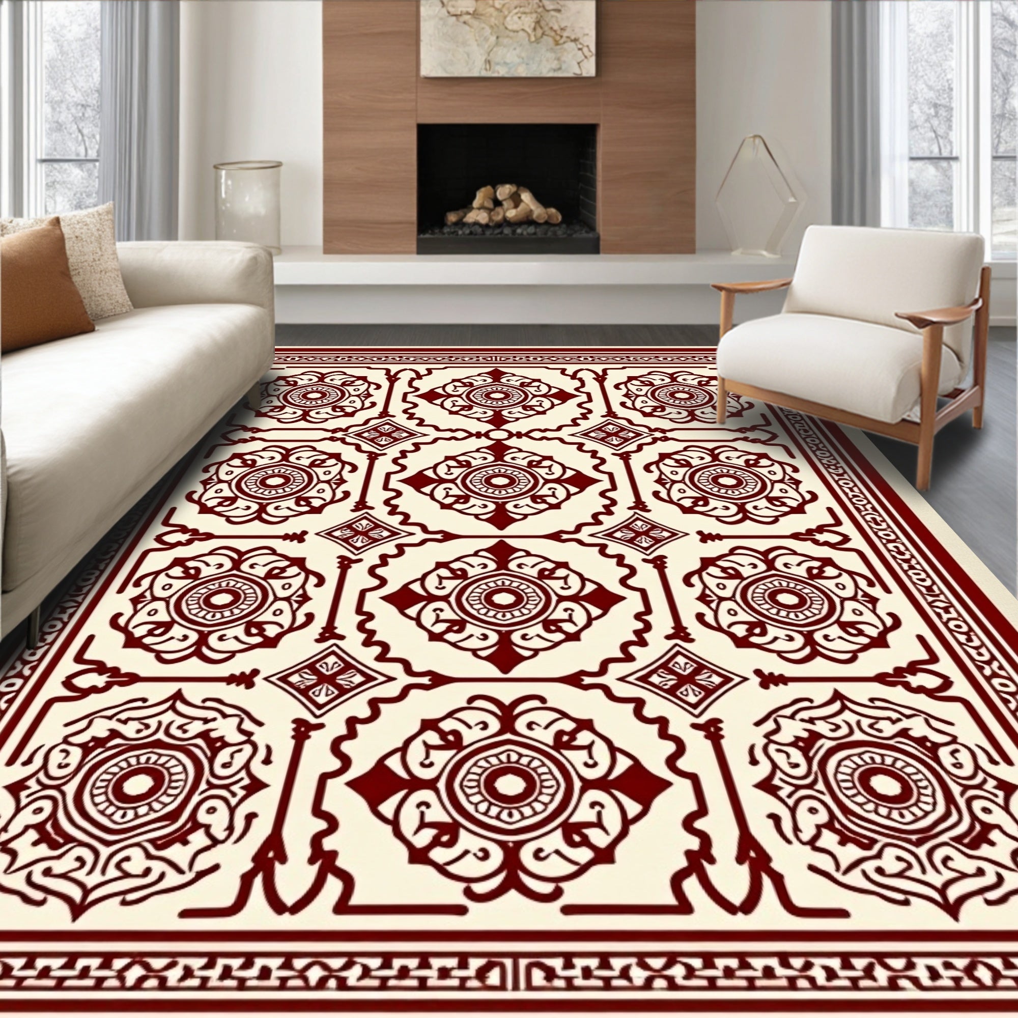 Crimson Burgundy Medallion Square Layout Rug