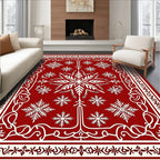 Crimson Red White Snowflake Medallion Rug