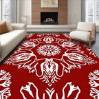 Crimson White Stylized Snowflake Mandala Rug
