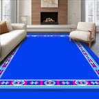 Vibrant Blue Bordered Folk Art Rug
