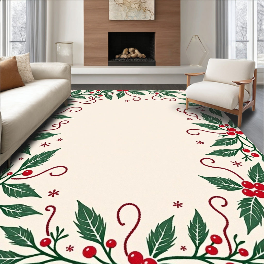 Festive Green Holly Berry Garland Rug