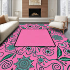 Pink Teal Floral Swirl Starburst Rug