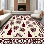 Deep Red Wine Bottle Leaf Border Rug