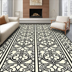 Cream and Black Filigree Scroll Rug
