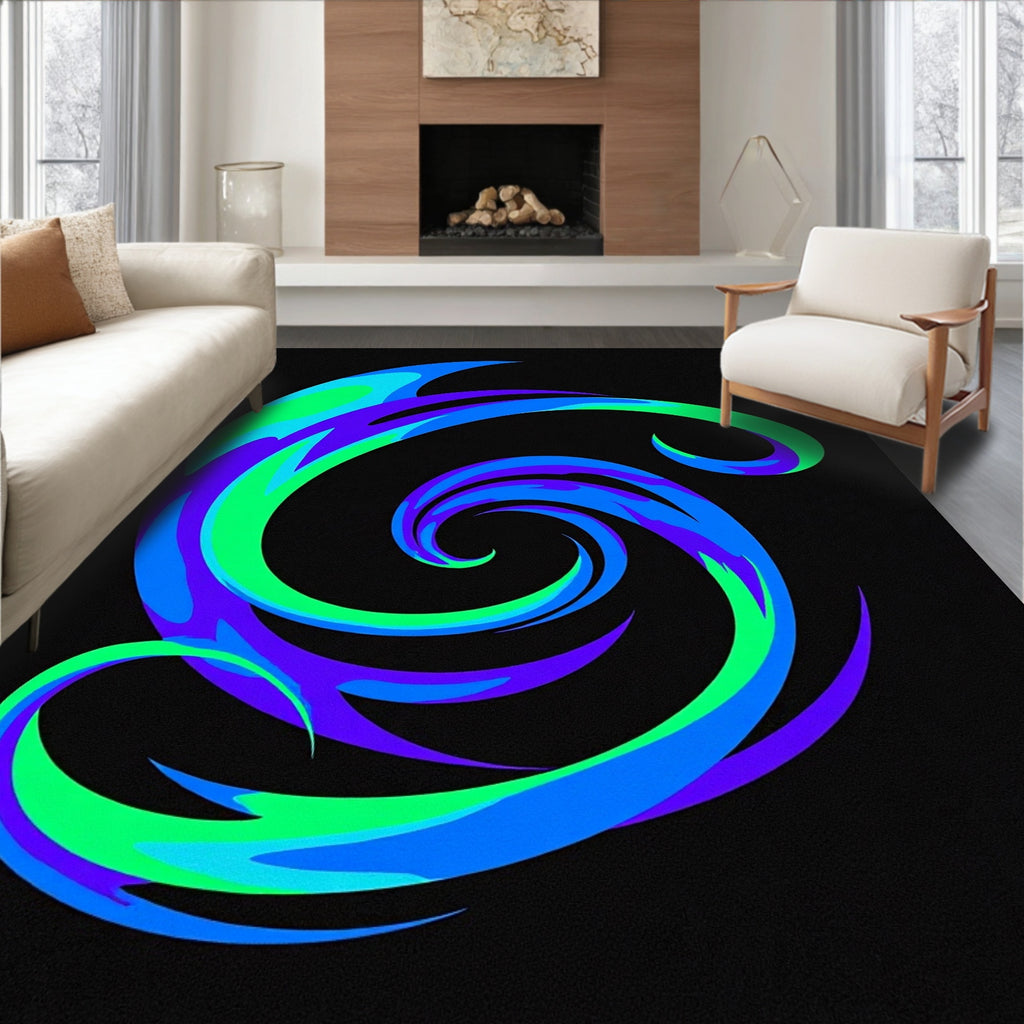 Vivid Blue Green Swirl Abstraction Rug