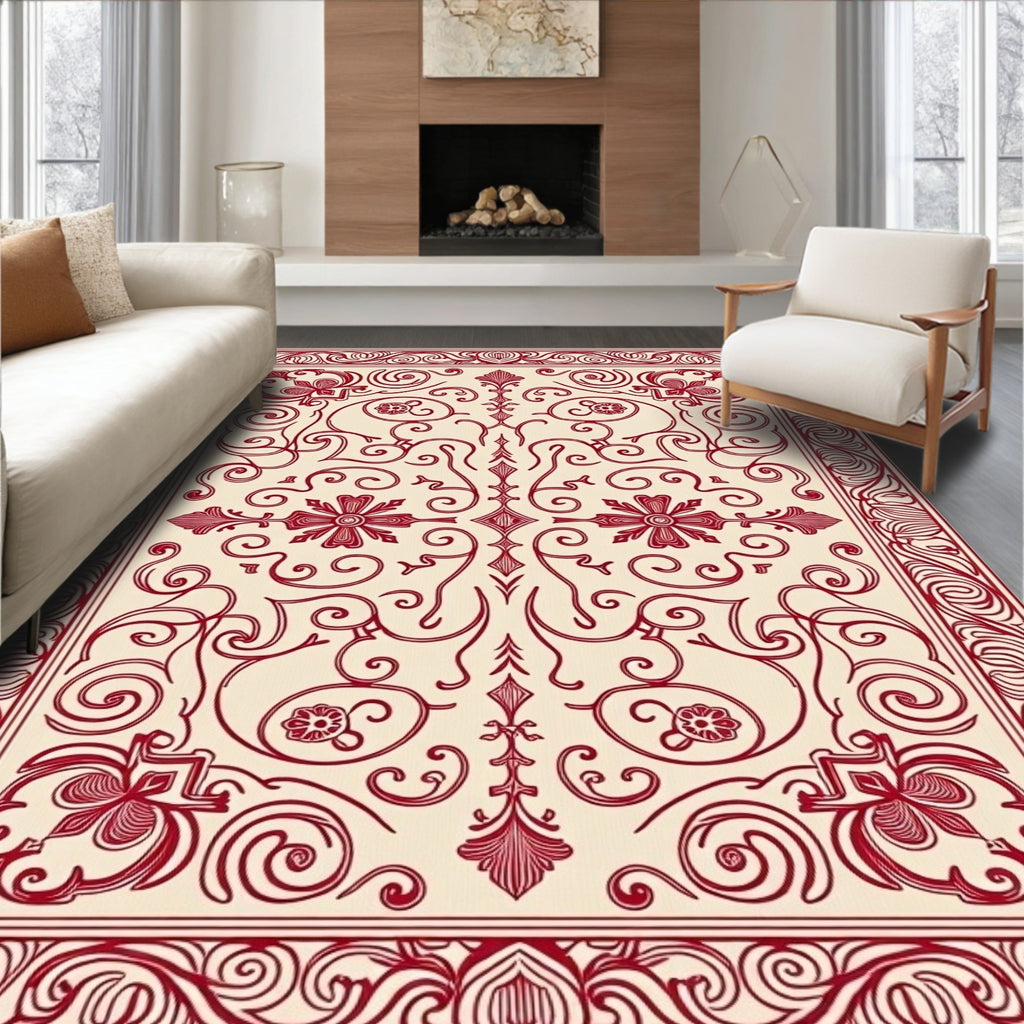 Crimson Scrollwork Floral Medallion Rug