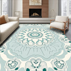 Teal White Intricate Floral Mandala Rug