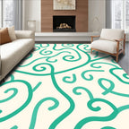 Teal Swirl Scroll Cream Background Rug