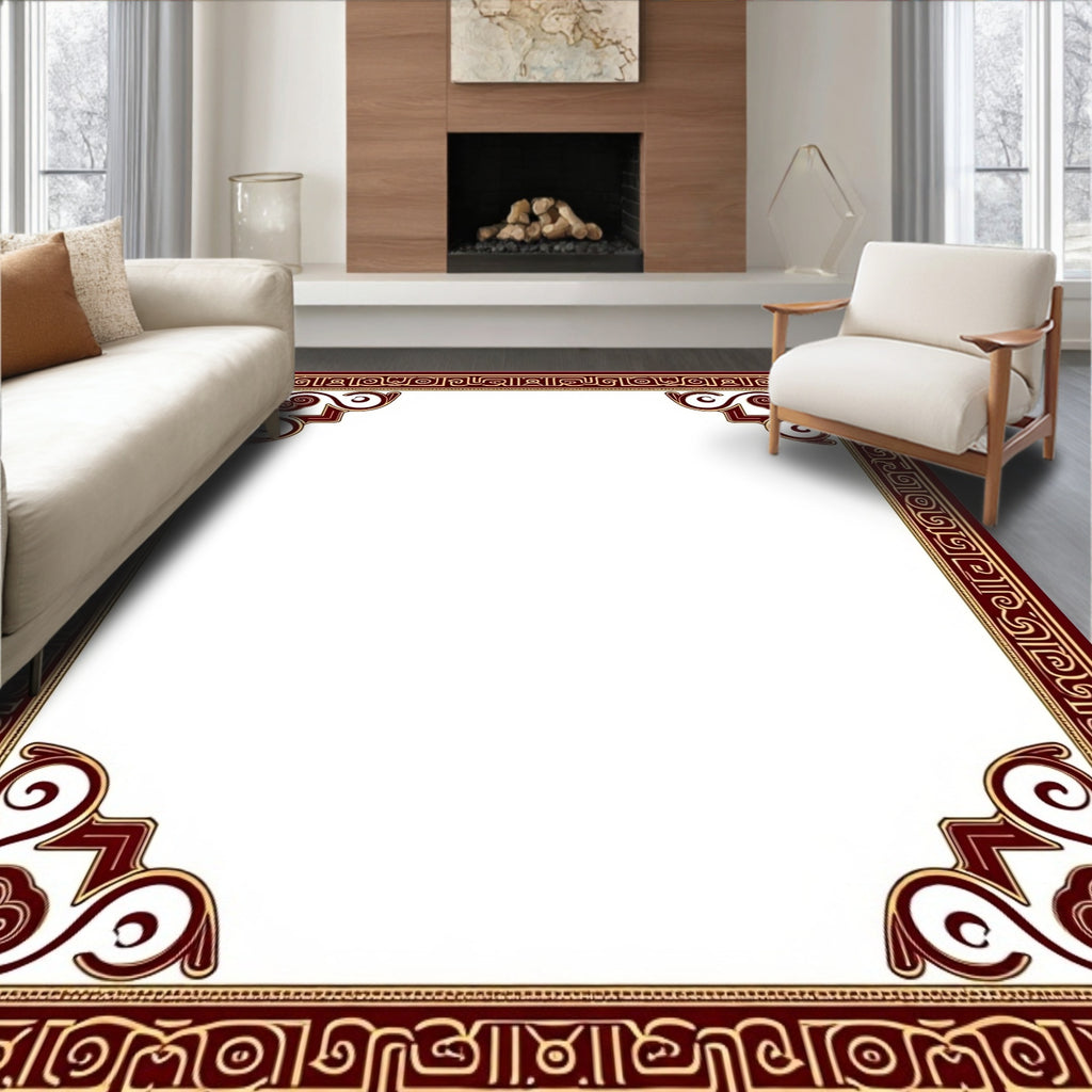 Ornate Red and Gold Scrollwork Border Rug