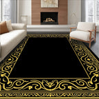 Golden Scrollwork Floral Border Rug