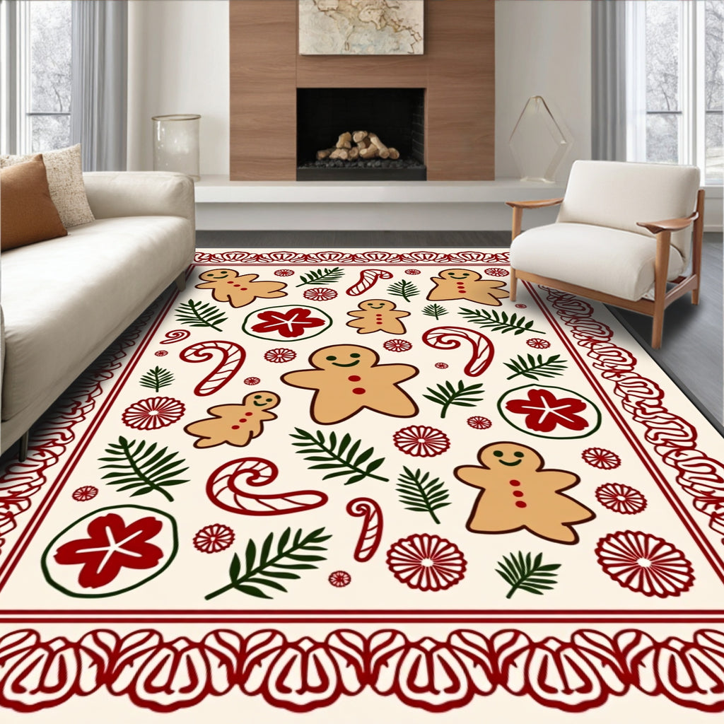 Festive Gingerbread Candy Cane Foliage Border Rug