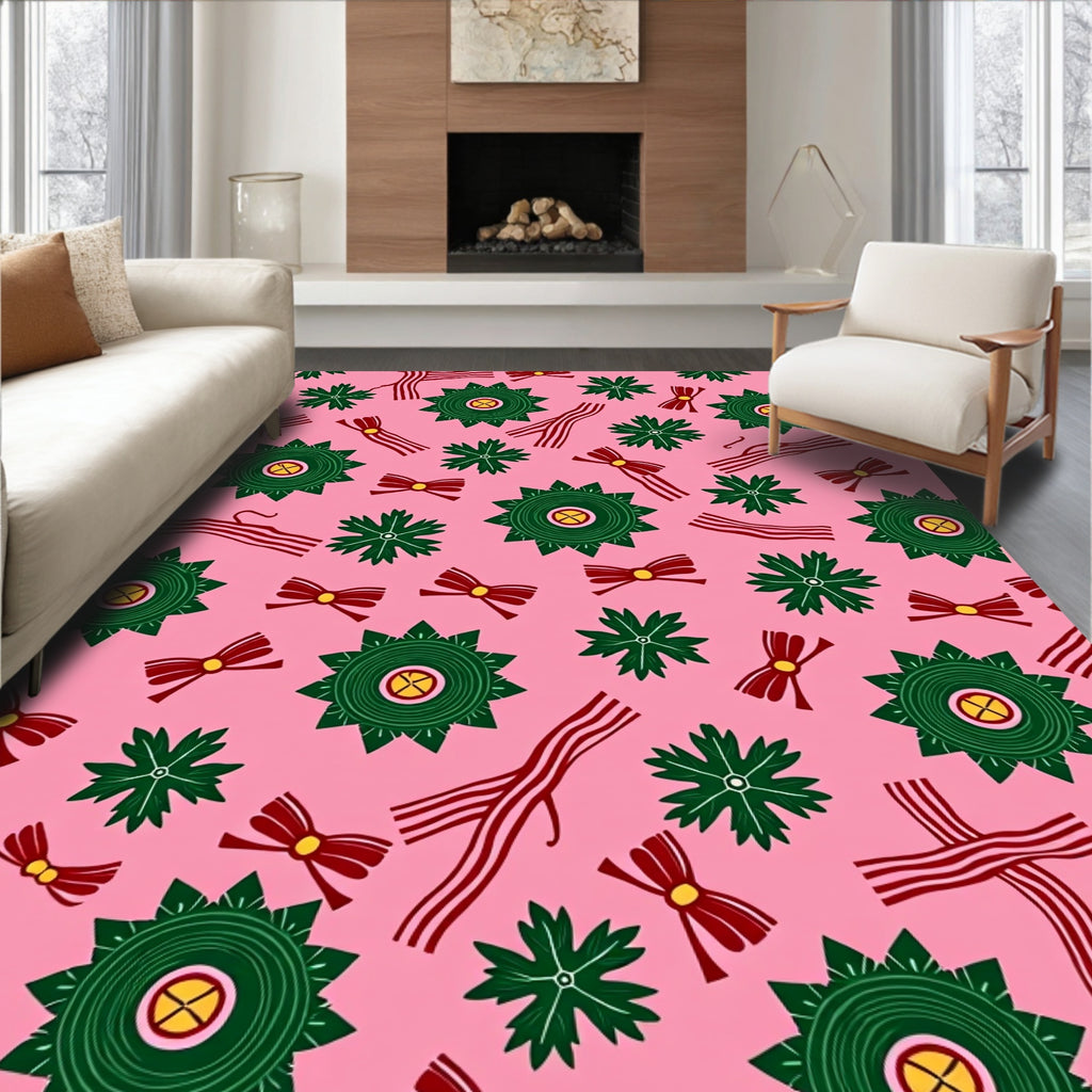Pink Festive Green Star Bow Rug