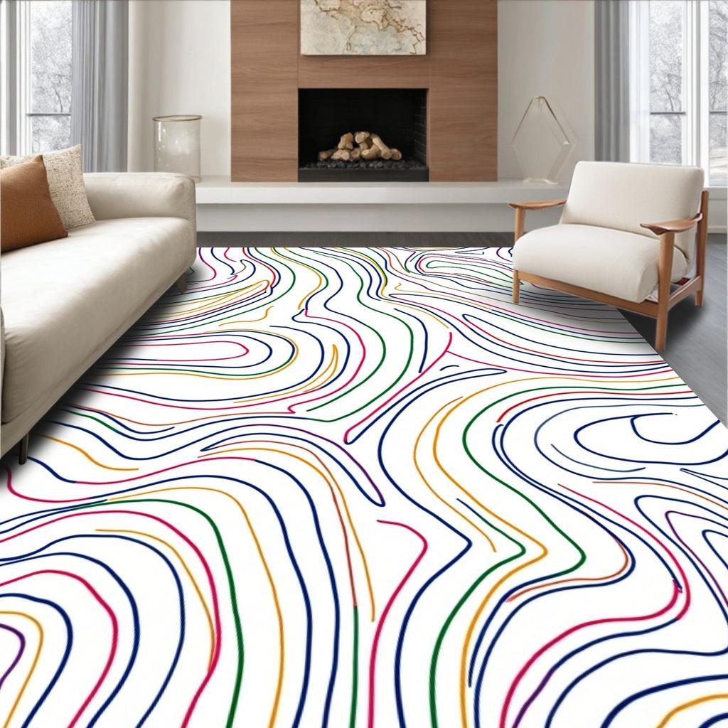 Vivid Wavy Contour Line Art Rug