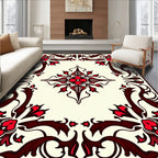Classic Red Floral Swirl Border Rug