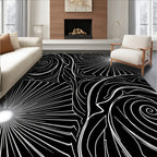 Monochrome Swirl Sunburst Abstract Rug