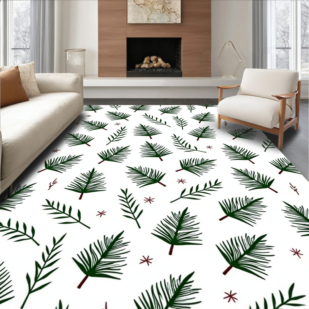 Deep Green Pine Sprigs Scattered Rug