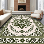 Forest Green Floral Medallion Border Rug