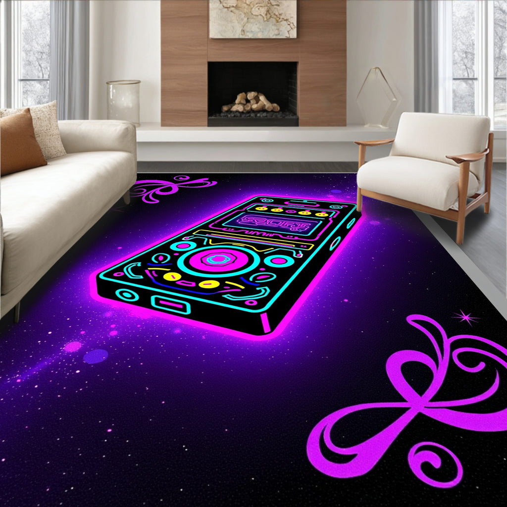 Cyberpunk Neon Retro Player Galactic Rug