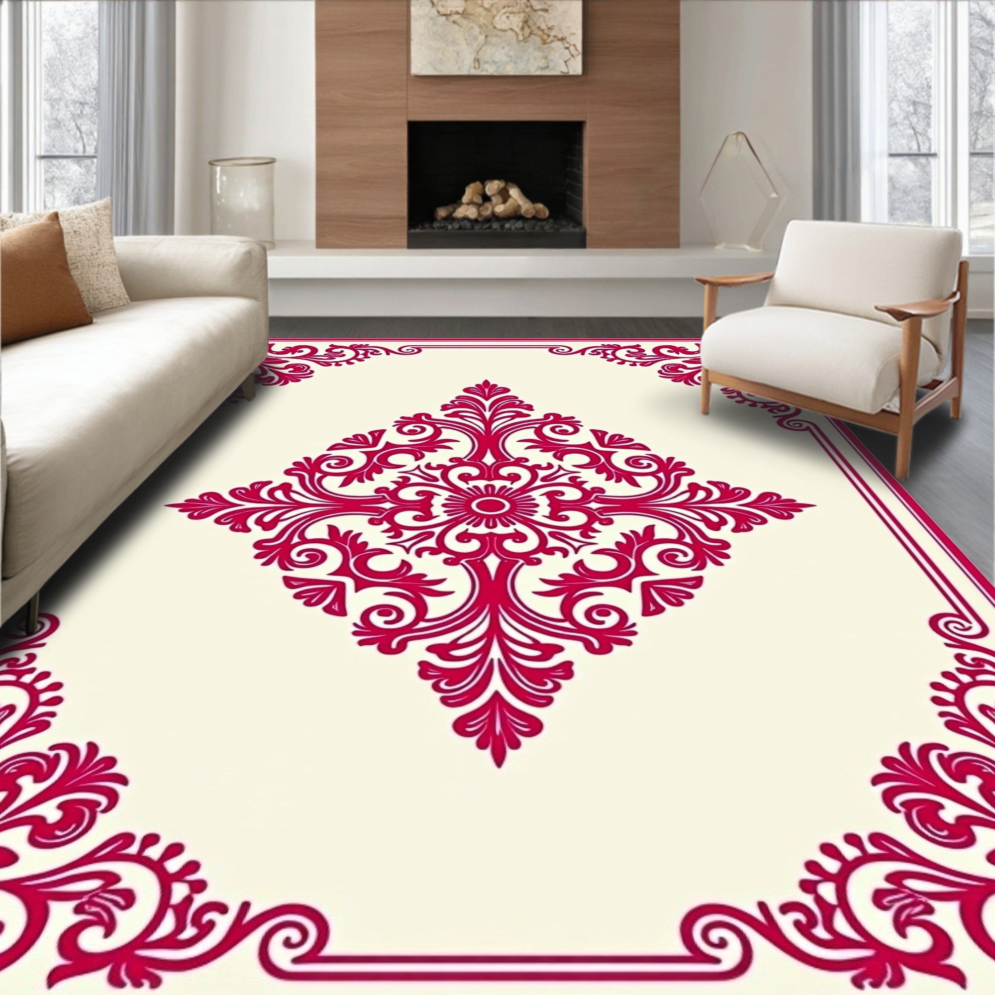 Crimson Baroque Inlay Medallion Rug