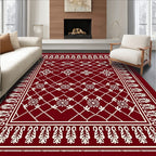 Crimson Floral Lattice Border Rug